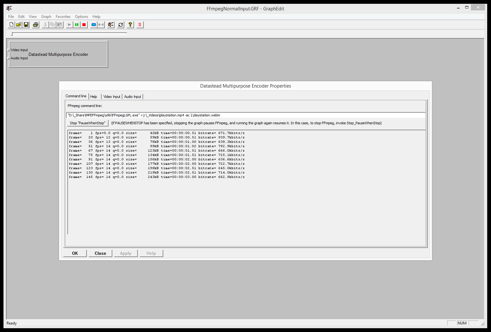 Batch transcoding without DirectShow input in GraphEdit